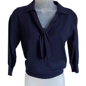 💙 NANETTE LEPORE Collared V-Neck Knotted Tie Front Top